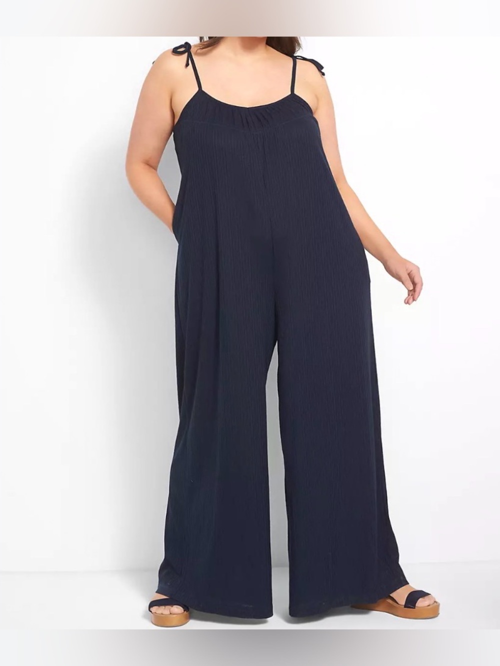 Lane Bryant Jumpsuit Spaghetti Strap Flowy Pockets Navy Plus Size 18/20